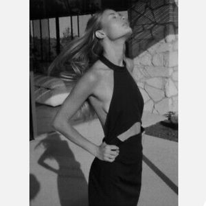 Zara Black Halter Mini Dress Twisted Strap Open Back LBD Extra Small